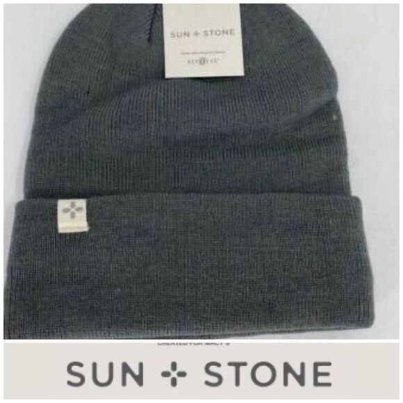 SUN + STONE - NWT - Men’s Tall Solid Beanie in Heathered Grey. Machine Washable - Picture 1 of 11